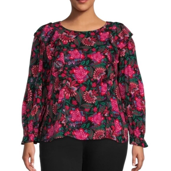 Terra & Sky Tops - Terra & Sky Women's Plus Size Ruffled Print Top 2X